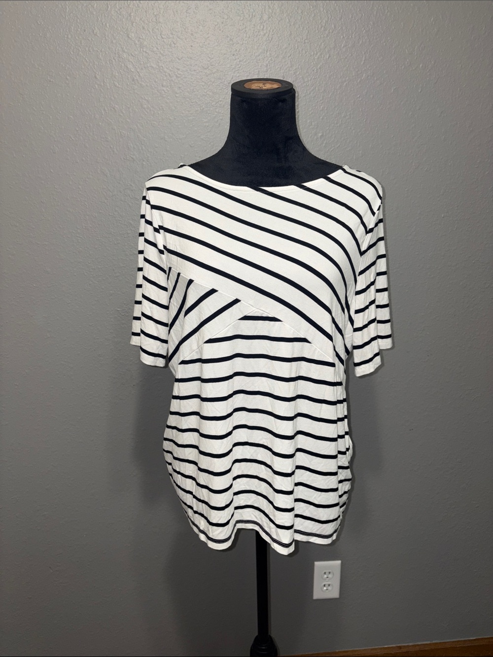 Talbots Petite Black and White Striped Tee